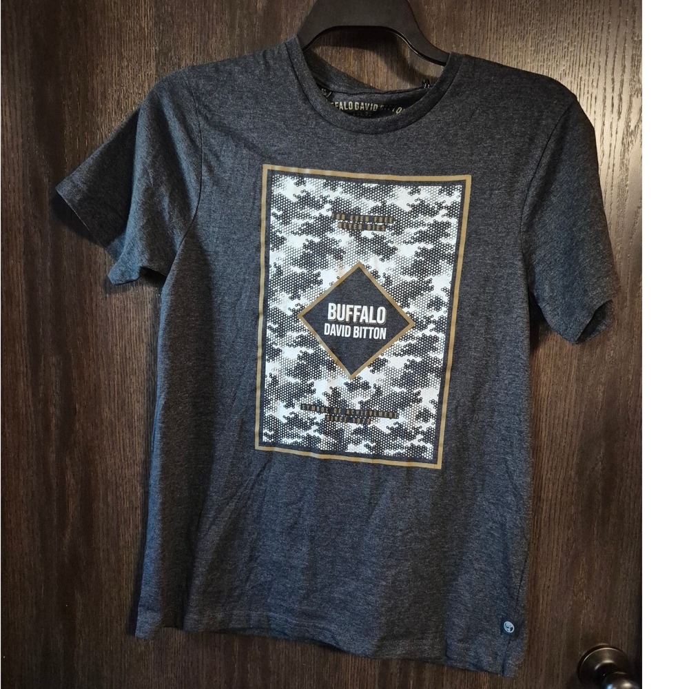 Buffalo David Bitton Mens Graphic Tee Charcoal Grey Short Sleeve T-Shirt Size M